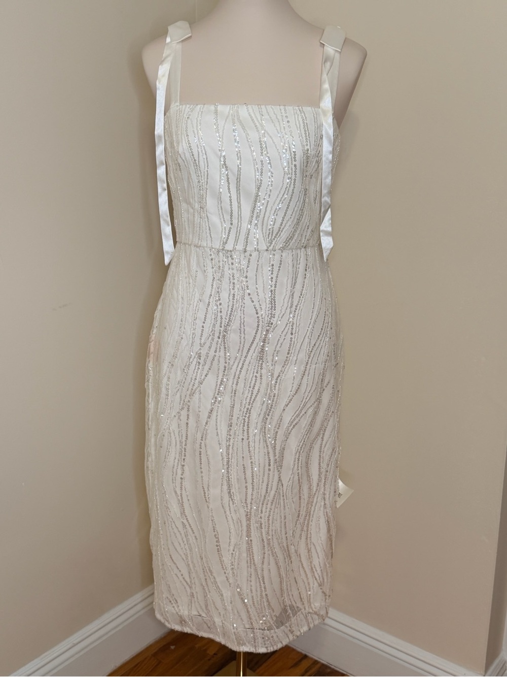 Monique Lhuillier Ivory Beaded Sequin Bridal Maxi Dress Size 4